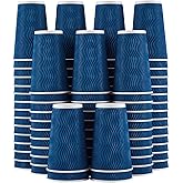 Lamosi 16 oz Coffee Cups - 90 Pack, Disposable Insulated Corrugated Paper Cups 16oz, Kraft Ripple Wall Cups for Hot Beverage or Cold Drinks (Navy)