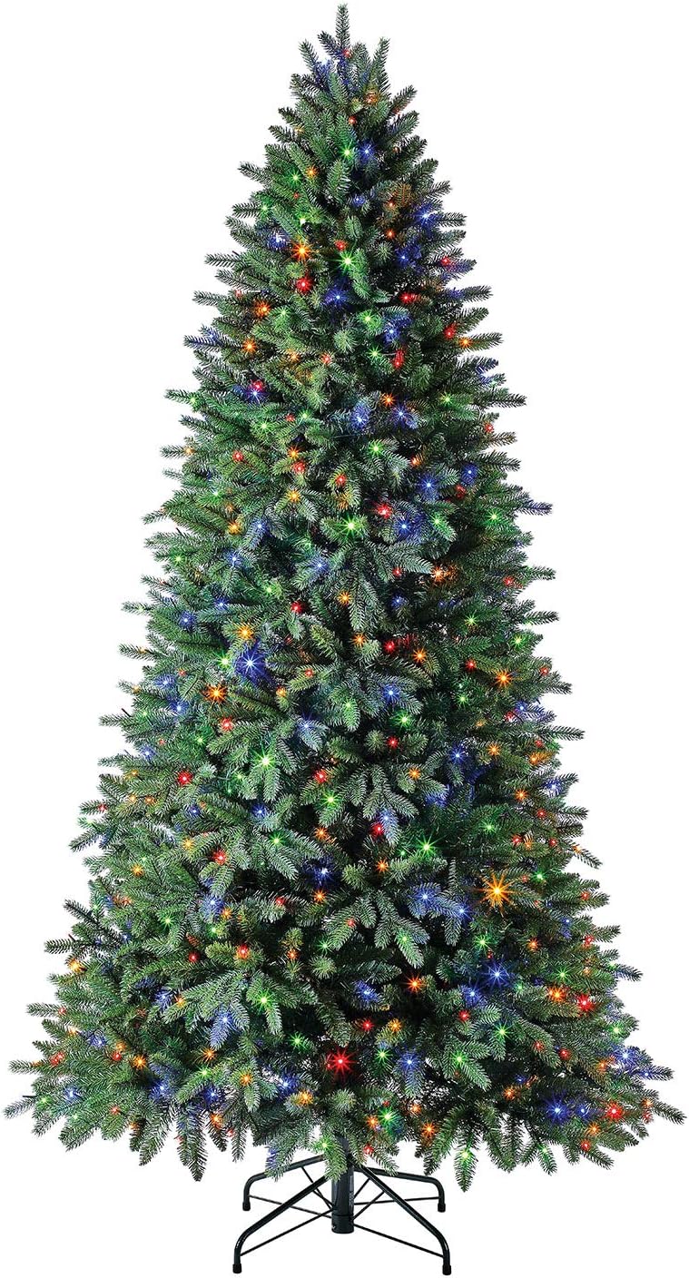 Trees - Evergreen Classics 7.5 ft Pre-Lit Brentwood Pine Quick Set Artificial Christmas Tree, Micro Color-Changing LED Lights