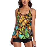 UNIQWETO Flowy Tankini Bathing Suits for Women Tummy Control Swimsuits Two Piece Swimwear Tank Top with Boyshorts