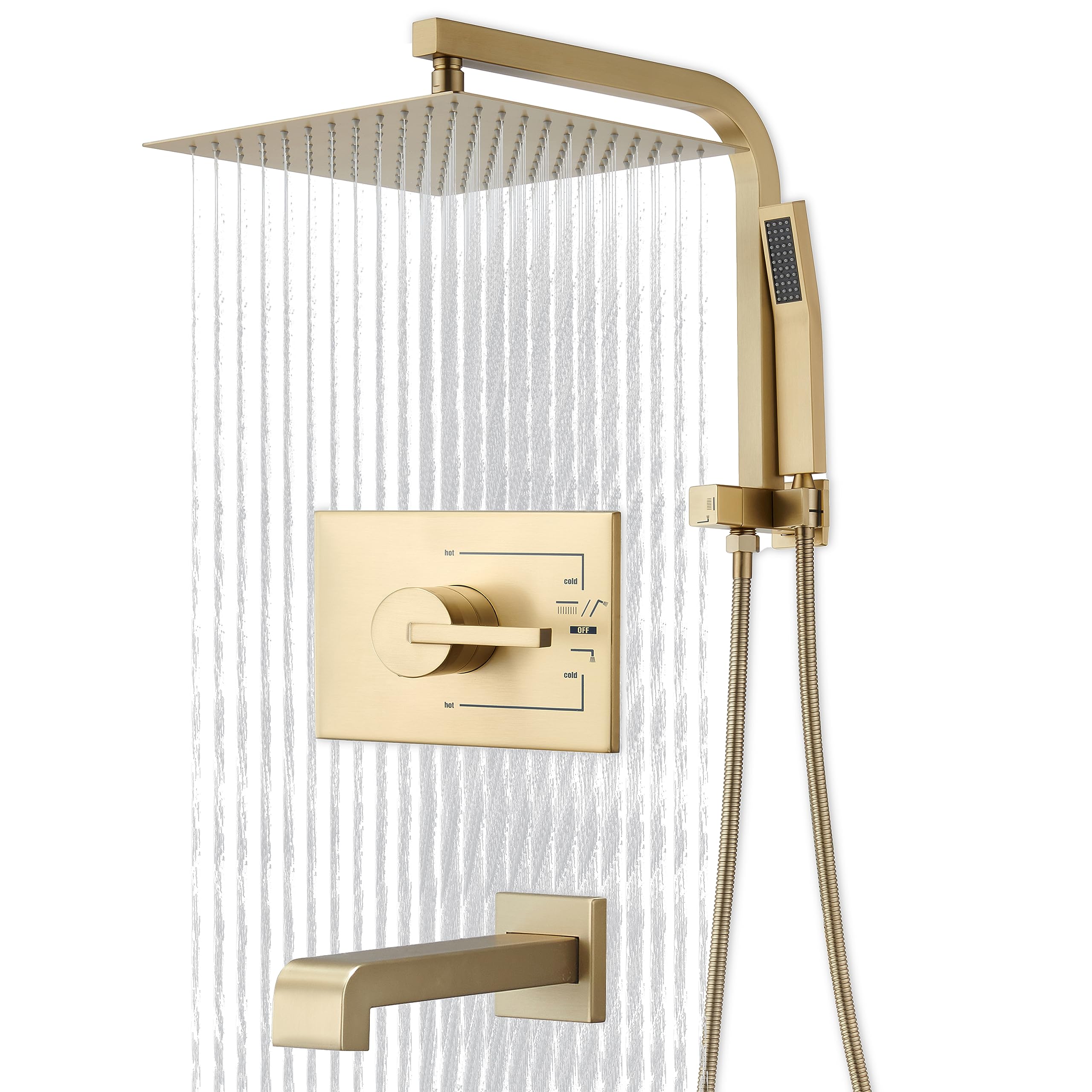 HONGTONGSOWER Brushed Gold Shower Faucet Set Shower System, Rain Shower