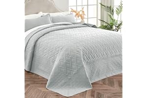 Qucover Grey Oversized King Bedspreads, 3 Piece California King Bedspread, Soft Microfiber Ultrasonic Quilt Set, Diamond Pattern, Oversized King Quilts 120 x 118