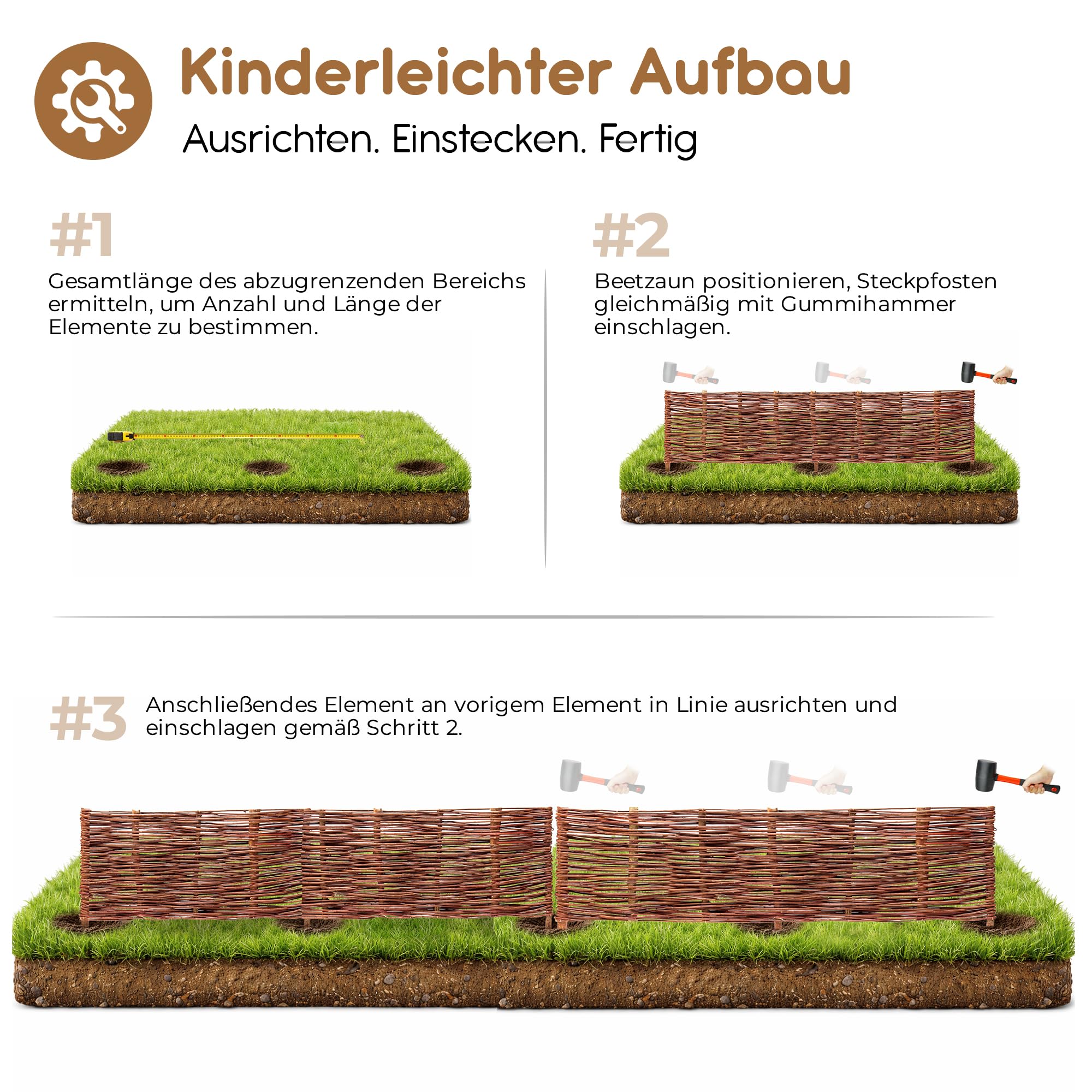 BOOGARDI Beeteinfassung Holz · 12 Größen · 10x Weidenzaun 20 cm hoch x 120 cm lang · Garten Steckzaun zur Beetumrandung · Rasenkanten zur Beetbegrenzung aus Weide 4