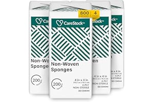 CareStock Gauze Sponge 4x4 [800 Count] Non-Sterile Gauze Pads, 4-Ply, Medical Grade Cotton Wound Dressing for First Aid Kit, 200 Count, Pack of 4