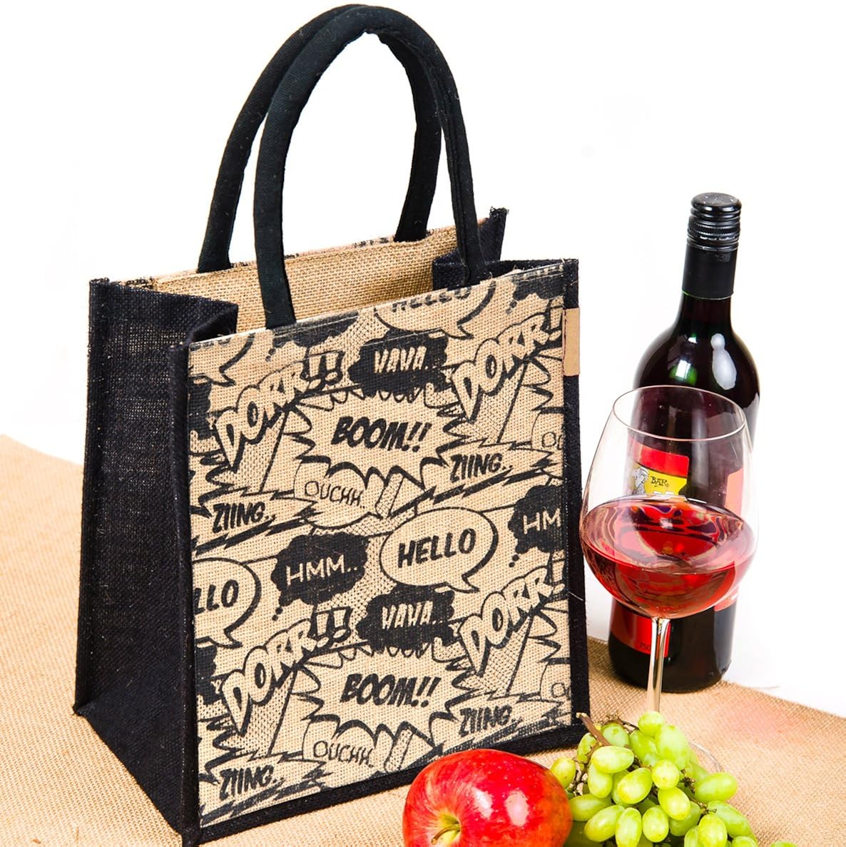 h&b jute waterproof lunch bag for men and women, 11x9x6-inches(multicolour)