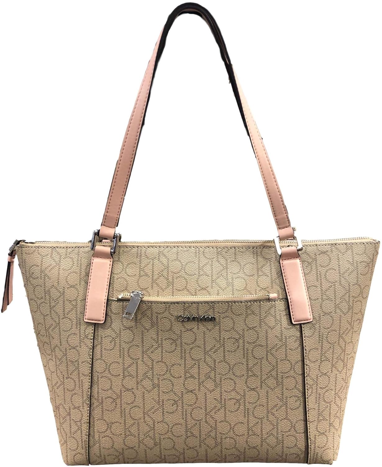 Calvin Klein Monogram Tote with front pocket and Top zip