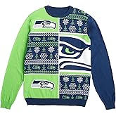 FOCO NFL Mens NFL Team Logo Busy Block Snowfall Holiday Ugly Sweater