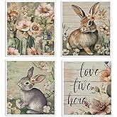 LARTSFRO Vintage Bunny Swedish Dishcloths for Kitchen, Swedish Dish Cleaning Cloths for Floral,Papaya Reusable Paper Towels, 4 Pack Dish Towels for Kitchen, Reusable Dishcloths Washable