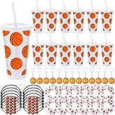 FoldTier 48 Pcs Basketball Party Favors, Basketball Birthday Party Supplies with Cup Straw Stress Ball Keychain Hair Scrunchies Bracelets for Sports Team Accessories Gifts Bags