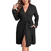 Ekouaer Women's Plus Size Robe Waffle Knit Bathrobe Short Lightweight Kimono Robes with Pockets Maternity Robe 1x-5x