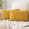 EMEMA Fall Mustard Yellow Throw Pillow Covers Corduroy Decorative Soft Striped Rectangle Cushion Covers Spring Pillowcases fo