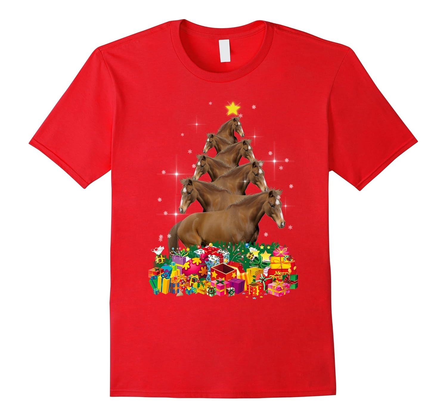 Horse Lover Tees: Merry Christmas Tree Horse Holiday Shirt-ANZ