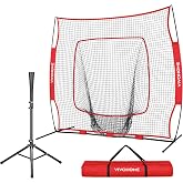 VIVOHOME Baseball &amp; Softball Training Net with Batting Tee, 7 x 7 ft. | Height-Adjustable Tee, Aluminum Frame, Large Sock Net, Durable 7-Ply Mesh, for Pitching/Hitting/Fielding, Includes Carry Bag