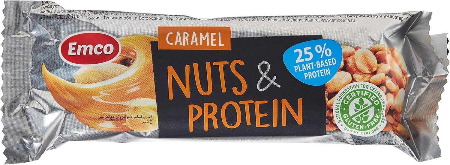 Emco Caramel Nuts And Protein Bar, 40 gm x 20 Amazon.ae