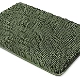 Yeaban Olive Green Bathroom Rugs – Thick Chenille Bath Mats | Absorbent and Washable Bath Rug Non-Slip, Plush and Soft Rugs for Bathroom, Shower, Sink - 17" x 24"