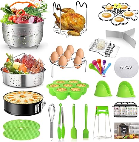 Amazon Com Mibote 102 Pcs Accessories Set For Instant Pot 5 6 8 Qt 2 Steamer Baskets Springform Pan Egg Steamer Rack Egg Bites Mold Kitchen Tong Silicone Pad Oven Mitts Cheat Sheet mibote 102 pcs accessories set for instant pot 5 6 8 qt 2 steamer baskets springform pan egg steamer rack egg bites mold kitchen tong silicone