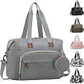 Tenot Diaper Bag Tote with Pacifier Case, Baby Bag for Women with Shoulder Straps, Travel Diaper Tote for for Mom and Dad Grey