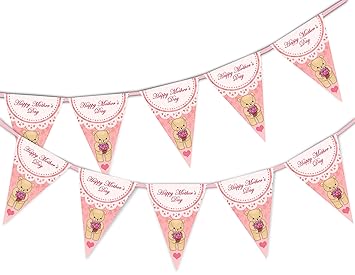 Party Decor Happy Mothers Day Themed Bunting Banner Teddy Bear