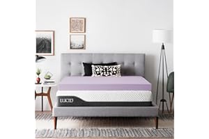 Lucid 4 Inch Lavender Memory Foam Mattress Topper, King Size – Essential Oil Infusion – Ultra Plush Feel, Pressure-Relieving Bed Topper – Ventilated and Breathable – CertiPur Certified