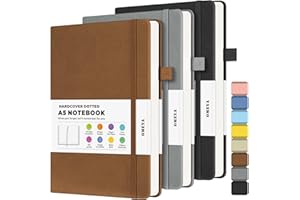 Bullet Dotted Journal Notebook, A5 Dotted Journal with 120gsm Paper, Leather Dotted Notebook, Hardcover Dot Grid Notebook Eac