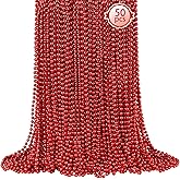 50 PCS Red Mardi Gras Beads, Red Beads Necklaces Christmas Necklace 33" Metallic Beaded Costume Necklace Party Necklaces for Valentines Christmas Parade Throws Wedding Birthday Party Favors