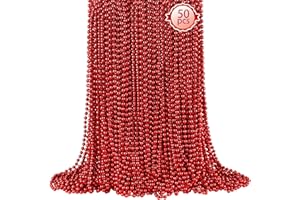 SHAOQINLIN 50 PCS Red Mardi Gras Beads, Red Beads Necklaces Christmas Necklace 33" Metallic Beaded Costume Necklace Party Necklaces for Valentines Christmas Parade Throws Wedding Birthday Party Favors
