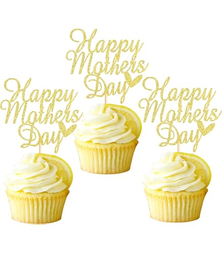 24Pcs Rose Gold Glitter Mother’s Day Cupcake Toppers – Best Mom Theme Party Decorations (Non-Edible)