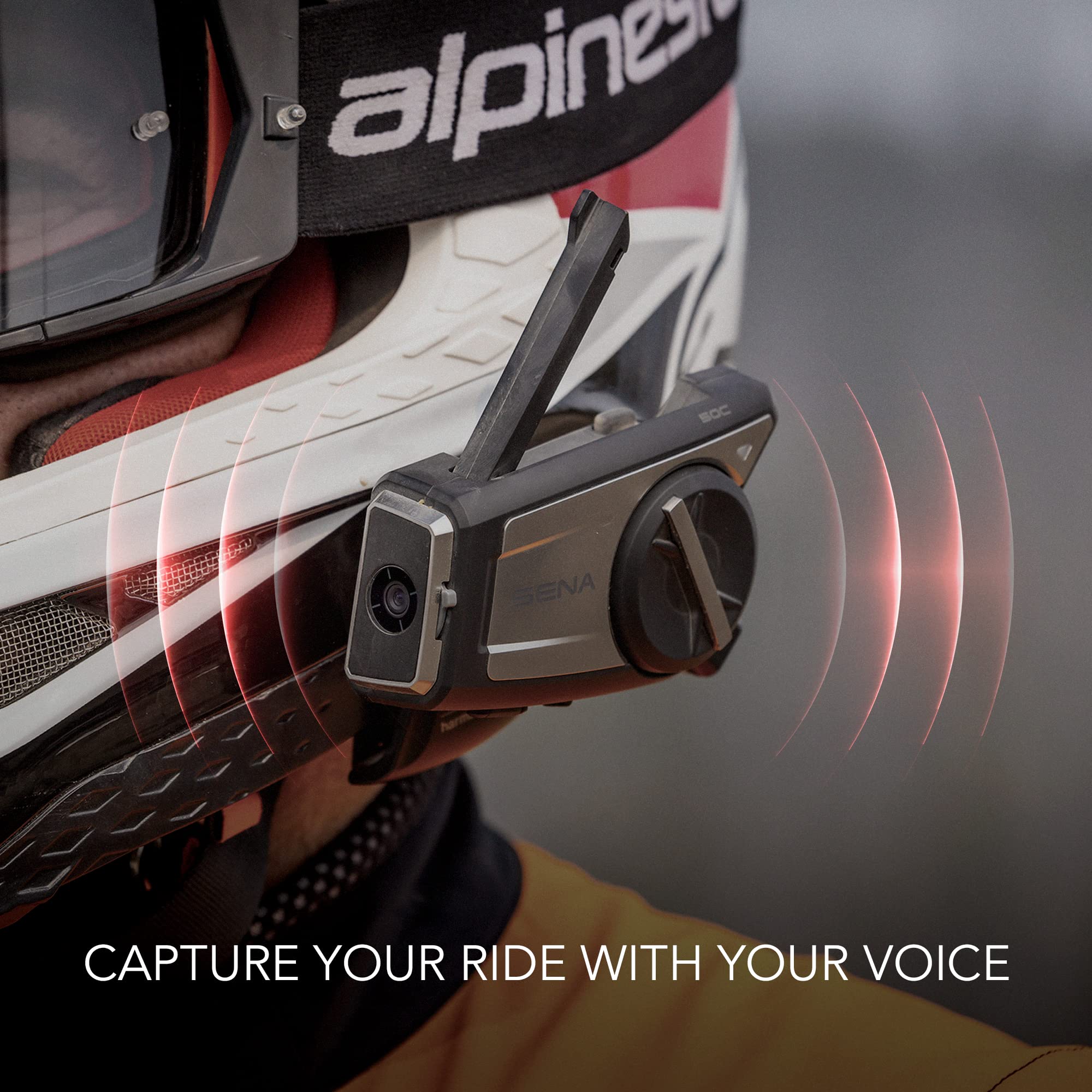 Sena 50C Motorcycle Communication & 4K Camera System with Sound by Harman Kardon Integrated Mesh Communication Headset with Premium Microphone & Speakers