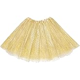 3 Layers Tutus for Women Adult, Classic Elastic Tulle Tutu Skirts Gold Silver Foil Printed Tutu for Party Running