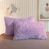 XeGe Faux Fur Throw Pillow Cases, Plush Shaggy Soft Pillow Covers, Fluffy Velvet Decorative Pillowcases Light Purple, Furry Fuzzy Pillow Shams Lavender Zipper Closure, Set of 2(Standard, Orchid Tint)