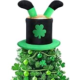 codree St. Patrick Day Tree Topper Hat, St. Patrick's Elf Legs Velvet Hat Tree Topper, Irish Green Shamrock Top Hat Tree Decoration for St. Patrick's Day Holiday Home Party Decor Fancy Dress Costume