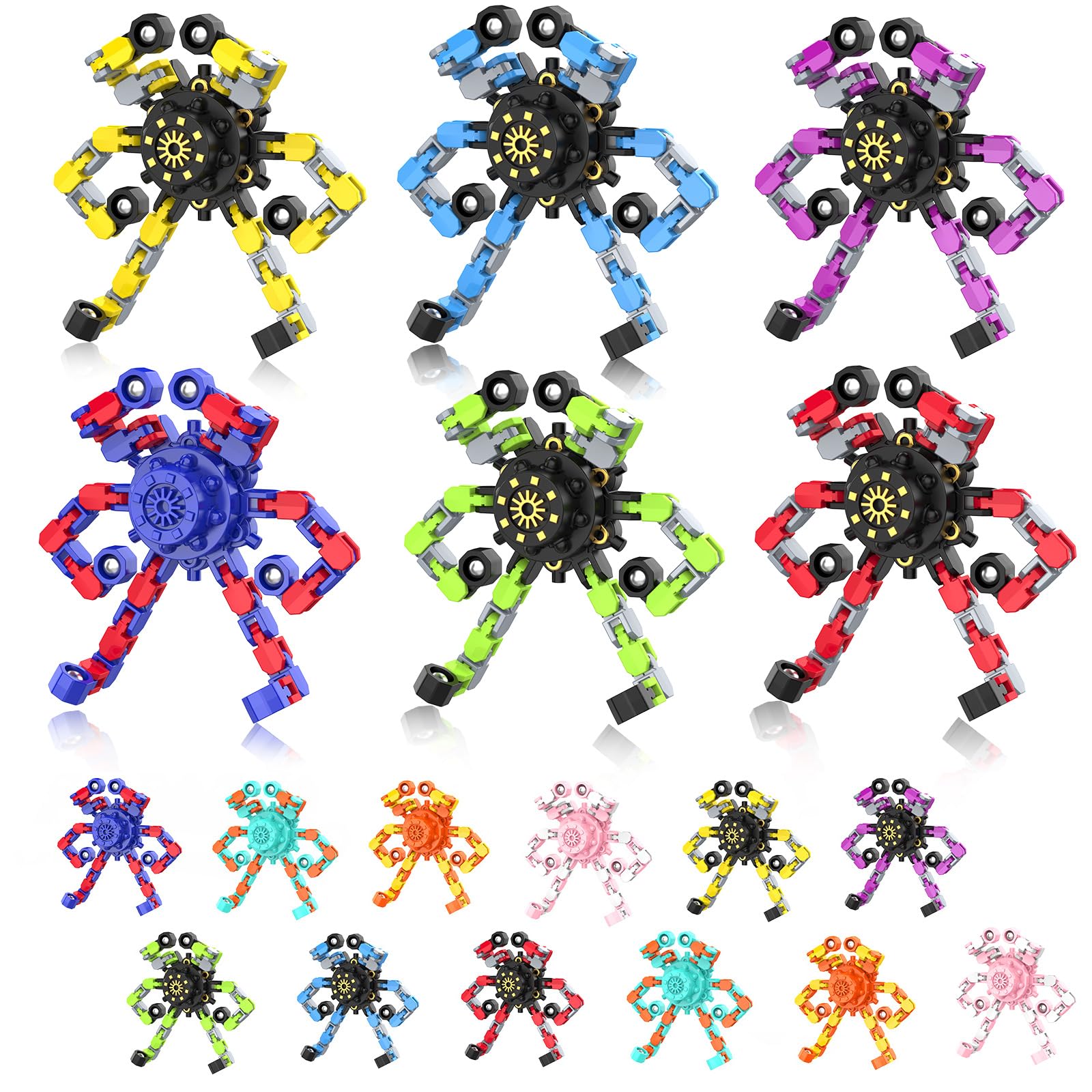 Transformable Fidget Spinners,18PCS Funny Sensory Fidget Toys Deformable Chain DIY Robot Spinner,Fingertip Stress Relief Gyro Toy Easter Basket Stuffers Party Favors