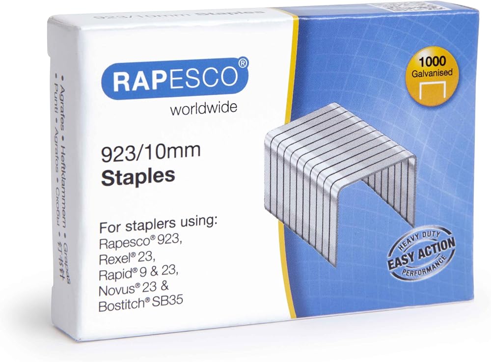 Rapesco 923/10mm Galvanised Heavy Duty Staples Pack 1000