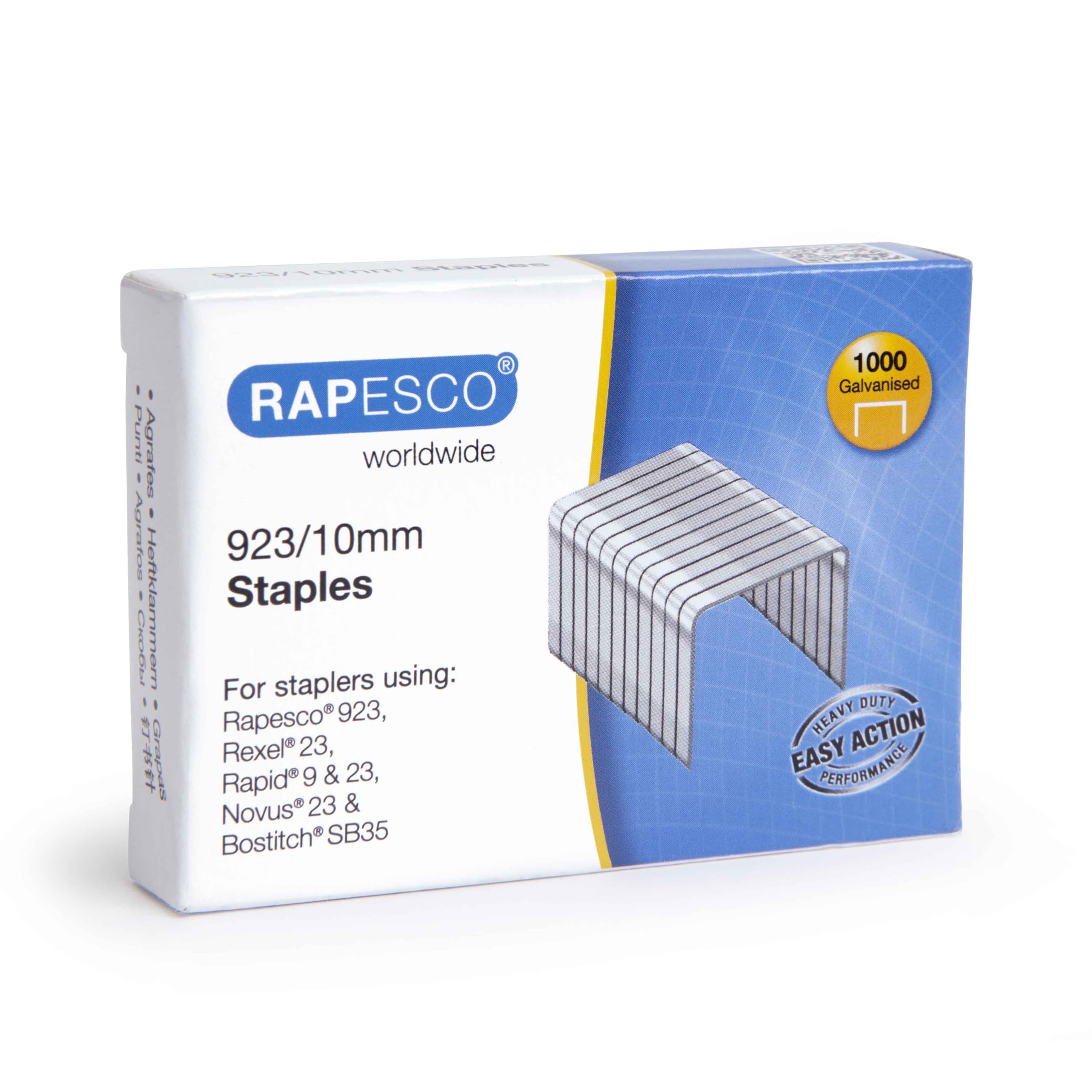 Rapesco 1237 Type 923/10 mm Galvanised Heavy Duty Staples, Pack of 1000