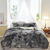 Joyreap 3-Piece Plush Shaggy Comforter Set, Full/Queen Size Luxury Faux Fur Sherpa Reversible Bedding Comforter Set, Ultra Cozy Warm Fluffy Bedding Set for Winter (Tie-dye Black, 88x88 inches)