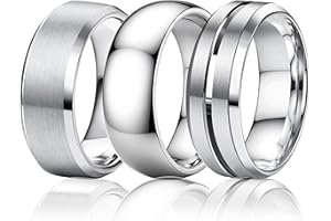 Besteel 3Pcs Stainless Steel Rings for Men Women 8MM Mens Wedding Band Ring Set Simple Cool High Polished Matte Surface Engagement Jewelry Comfort Fit 6-14 Christmas Stocking Stuffers Gifts
