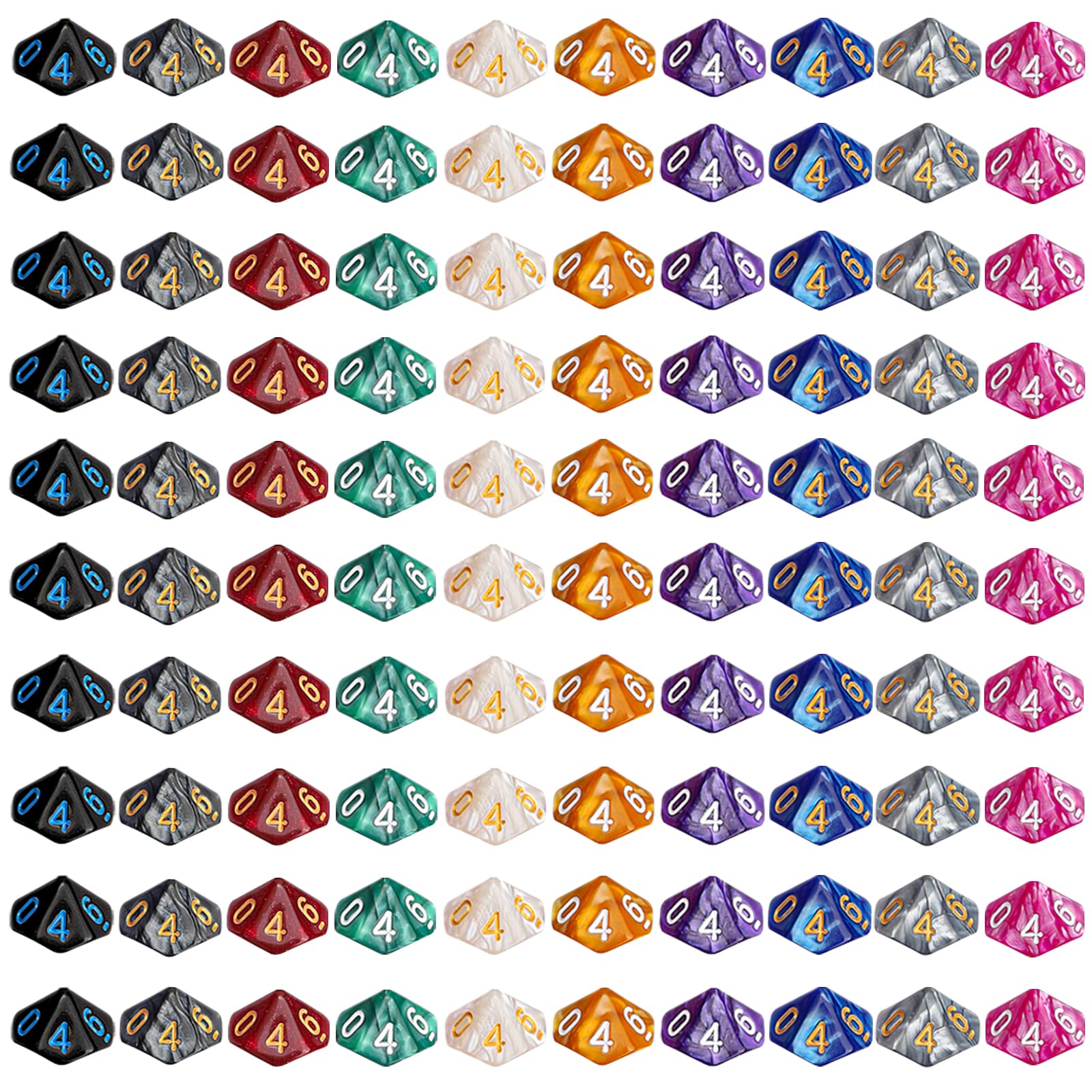 CiaraQ DND Polyhedral Dice (100pcs) with A Dice Bag Compatible with Dungeons and Dragons DND RPG MTG Role Playing Table Games (D10 dice, 10 colors-100 pcs)