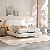FLEXISPOT Queen Adjustable Bed with Boucle Upholstered Bed Frame, White | Simultaneous Head &amp; Foot Lift, Soft Boucle Fabric, Quiet DC Motor, All-Steel Base, Adjustable Headboard, Pressure Relief