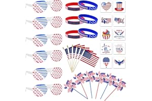 LIKENY 4th of July Decorations for Outdoor Home,Fourth of July Decorations Patriotic Independence Day Party Supplies Favors,Sunglasses Pinwheels American Flags Tattoo Stickers 138PCS