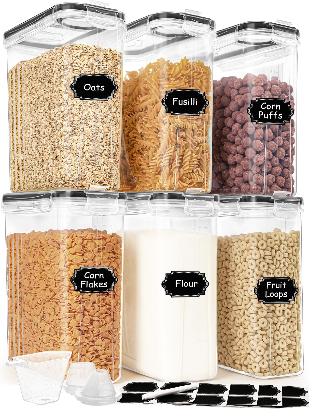 Photo 1 of HKJ Chef Cereal Containers Storage Set (4L / 135.2oz), 6PCS Airtight Food Storage Containers with Lids, Cereal Dispensers for kitchen Pantry Organizers and Storage with Pour Spout, 20 Labels, Marker