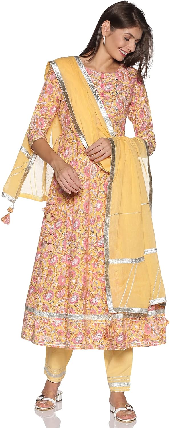 RAJMANDIR FABRICS Women's Cotton Anarkali Kurta Pant & Dupatta Set