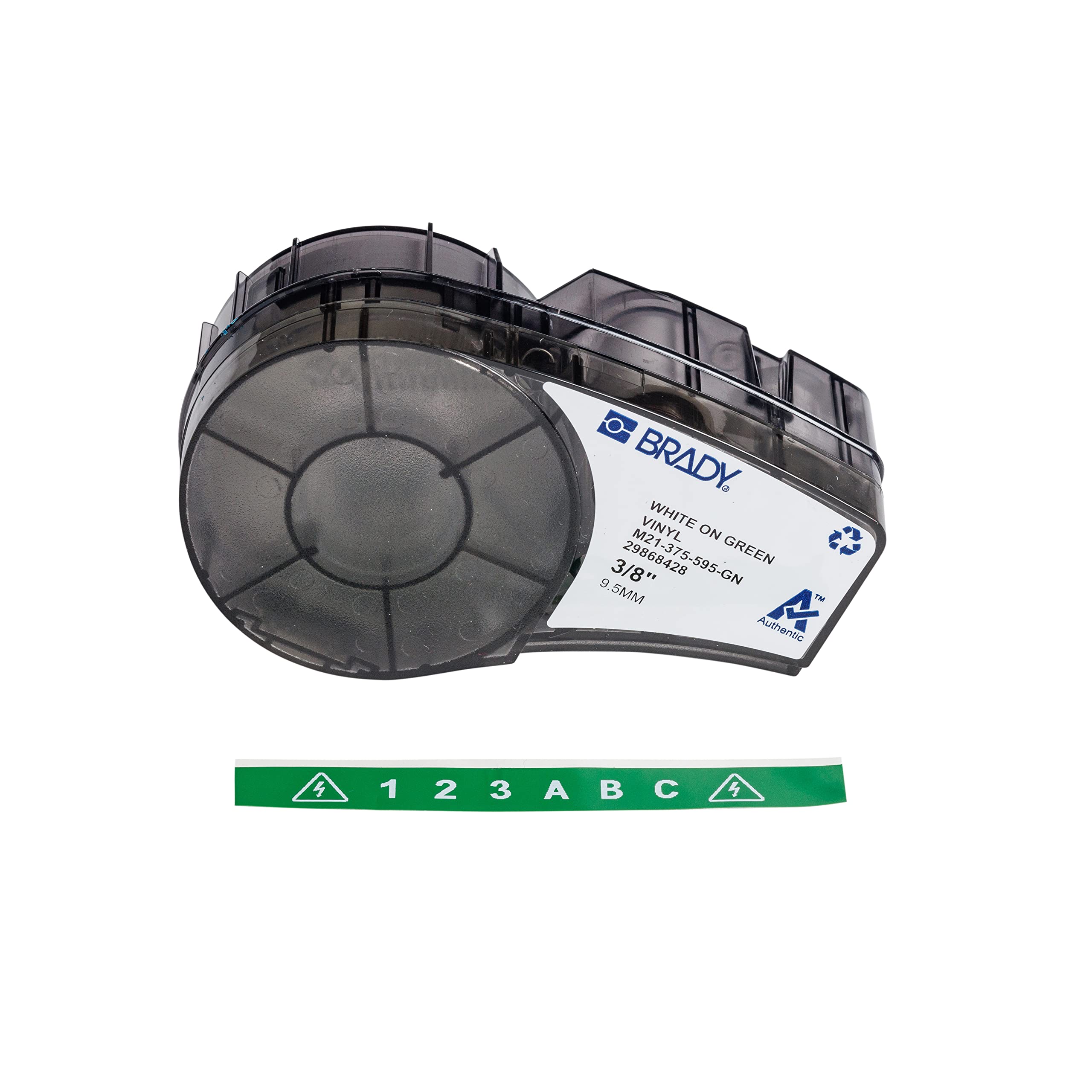 Brady Vinyl Label Tape for Label Printer M211 & M210 - Self Adhesive Vinyl Printer Labels - White on Green (9.53mm x 6.40m) - M21-375-595-GN