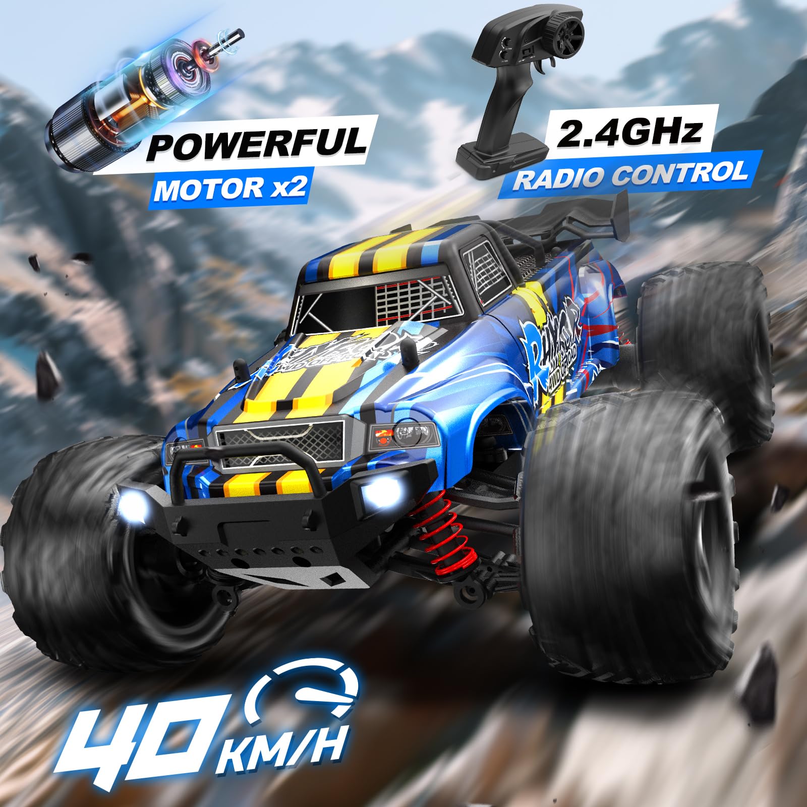 Rhybor Ferngesteuertes Auto 40KM/H 1:16 RC Auto, 4WD Crawler Monstertruck für Erwachsene und Kinder 8+, RC Buggy mit Präzisionssteuerung, Ideal für Rennen und Offroad-Abenteuer 3