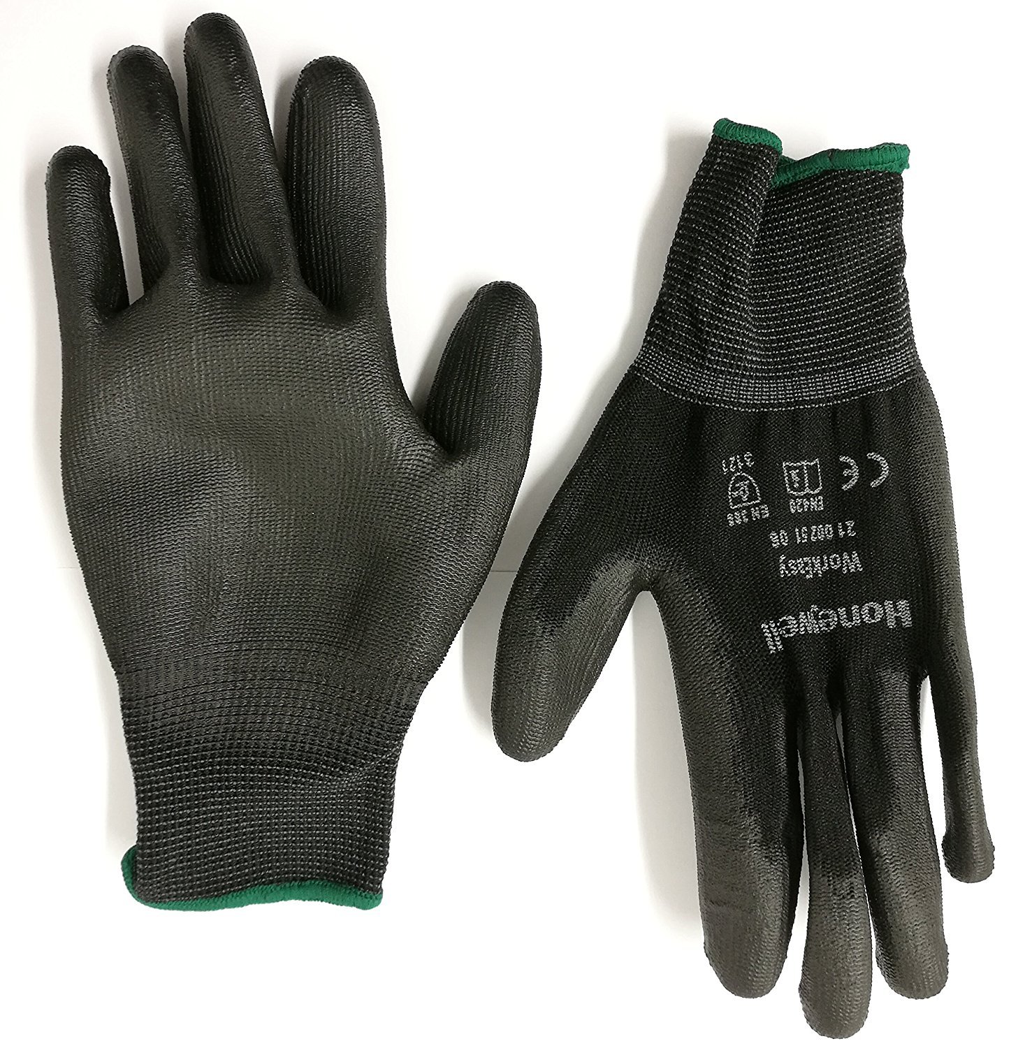 Honeywell WorkEasy Black General Purpose Gloves for Precision Work 2100251, 100% Polyester Knitted, PU Coating, Gauge 13, Length 25cm, Size 06, 2100251-06 (Pack of 10 Pairs) โ image 1