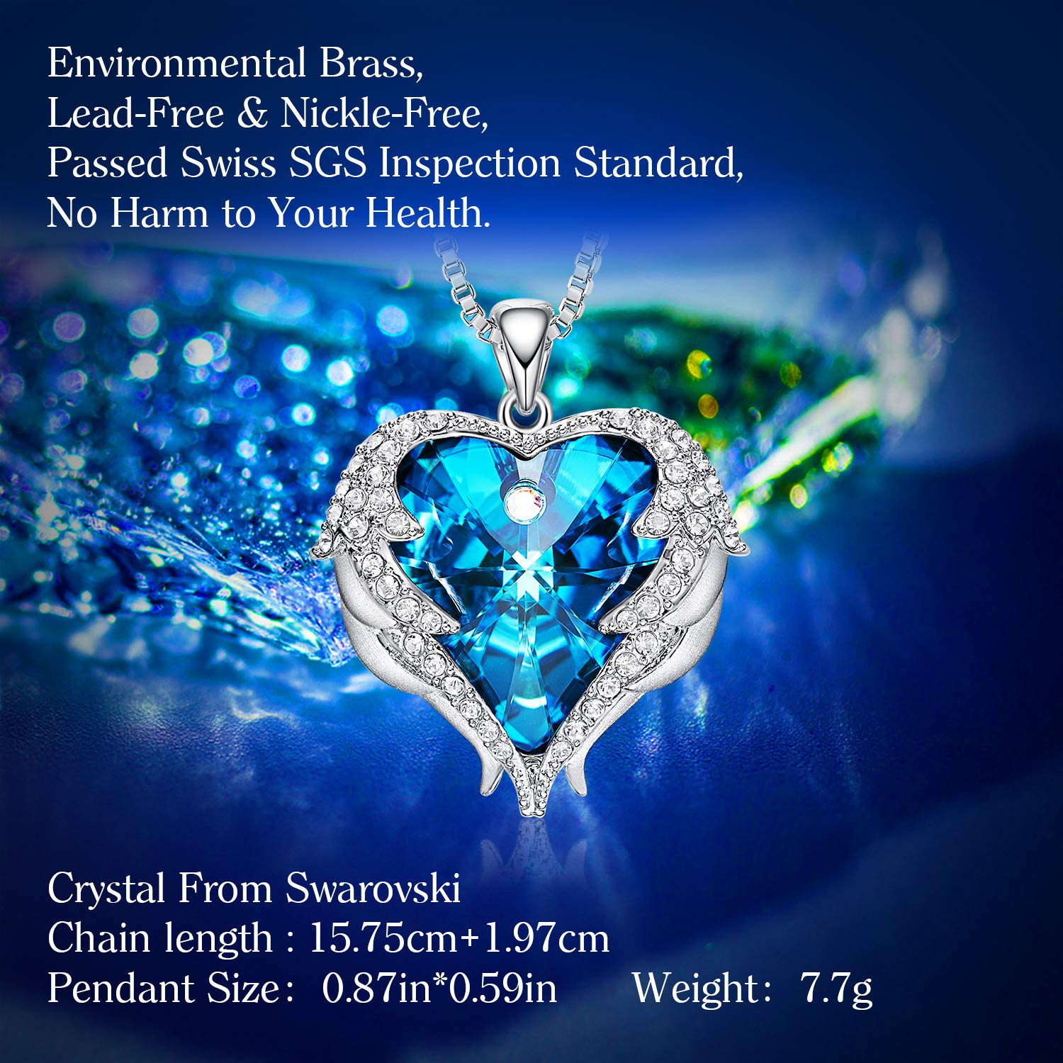 CDE Angel Wing Mothers Day Necklaces for Women Embellished with Crystals from Swarovski Pendant Necklace Heart of Ocean Jewelry Gift for Mom