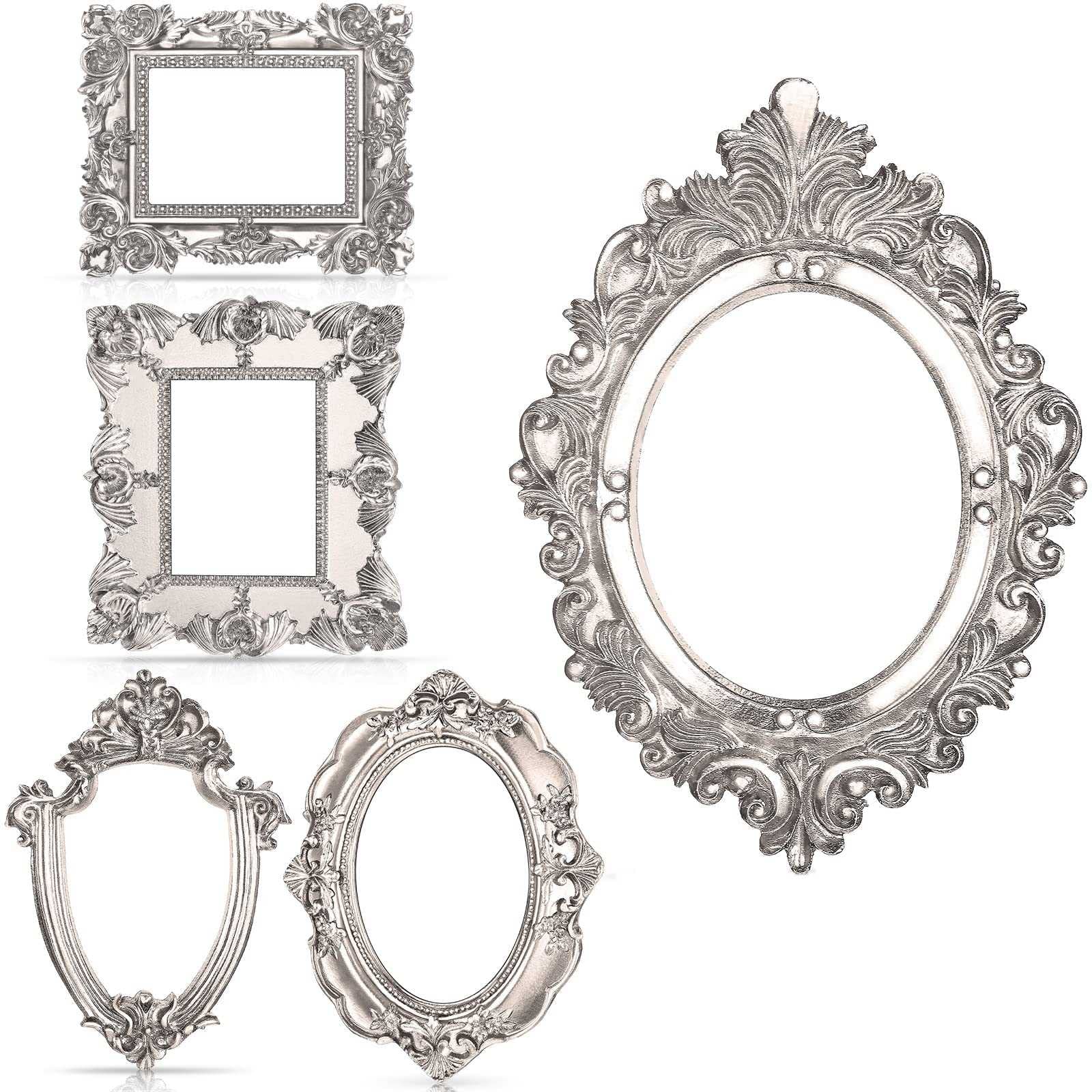 Sitrzuiget 5Pcs Vintage Resin Picture Frame Flower Oval Rectangle Frame, Tabletop Jewelry Display Frame for Photography Home Decor
