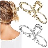 2 PACK Medium Rhinestones Hair Claw Clip for Women, Gold and Sliver Metal Elegant Hair Clip For Thick Hair Accessories for Girls