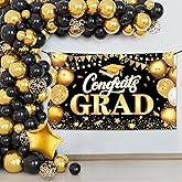 KatchOn, Black and Gold Graduation Decorations 2025 - Huge, Pack of 112 | Graduation Balloons Class Of 2025 | Congrats Grad Banner, Gold Grad Party Decorations 2025 | Black and Gold Balloon Arch Kit