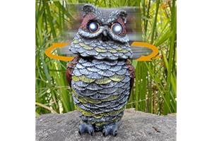 AOMOONOA Solar Owl Decoys to Scare Birds Away, Resin Owl Garden Statue for Outdoor Garden, Barn Owls with Rotating Head and Lighted Eyes for Birds, Squirrels, Rabbits, Mice Deterrent