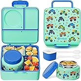 Fimibuke Bento Box for Kids Adult, BPA Free & Leakproof Toddler Lunch Box with 8.5oz Insulated Food Jar, Utensils & Sauce Jar, Dishwasher Safe 3 or 4 Compartment Container for School Girl Boy