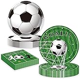 LYFREE 60 Pcs Soccer Paper Plates and Napkins Birthday Party Supplies Disposable 9 Inch Dinner Plate 7 Inch Dessert Dinnerware Set for Sports Birthday Party Soccer Fans Decorations Serve 20